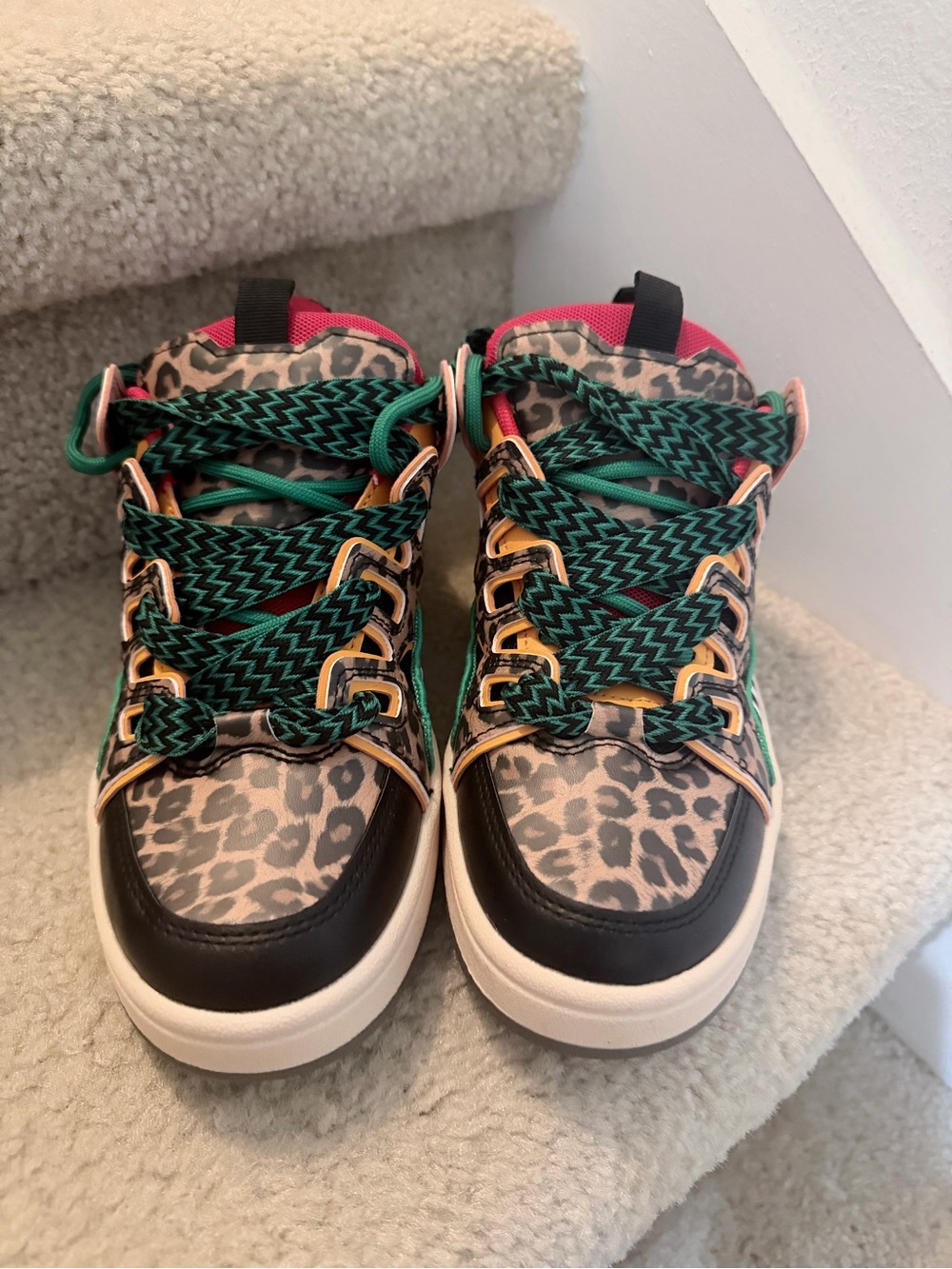 Women Fashion Sneakers EU 38 (US 7.5-8) Leopard Zebra Print Chunky LaceUp Shoes